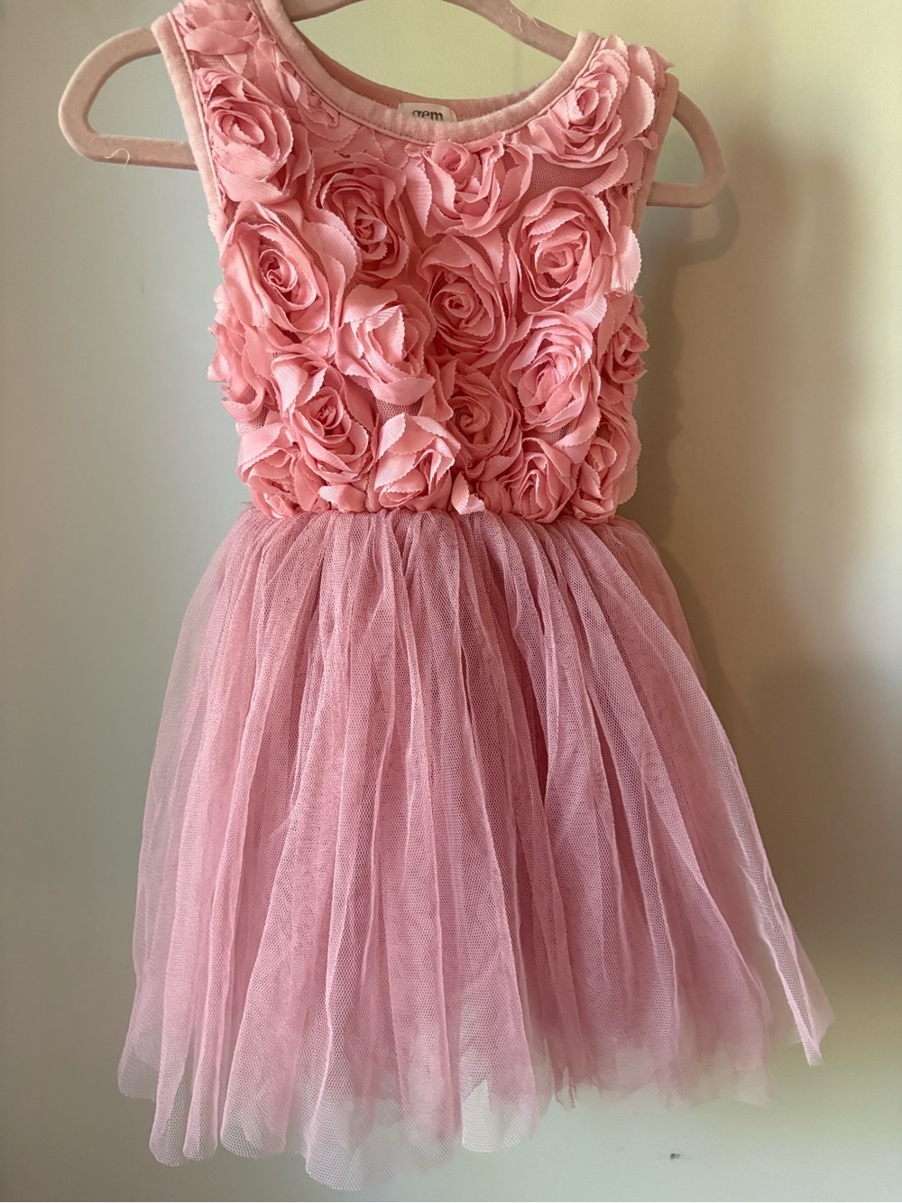 Sleeveless Pink Floral Applique Tulle Dress for Girls
